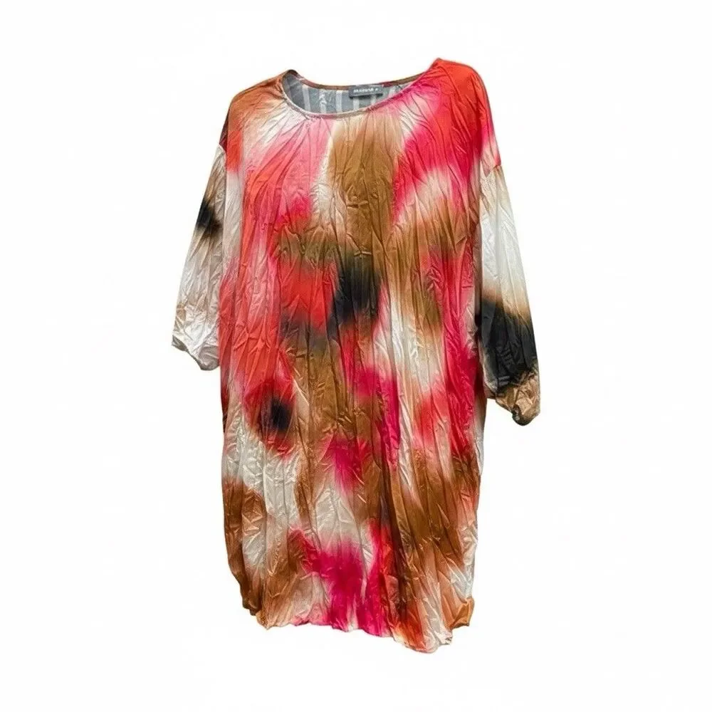 Alembika Oversized Tunic Dress XS Crinkle Satin Abstract Butterfly Art to Wear